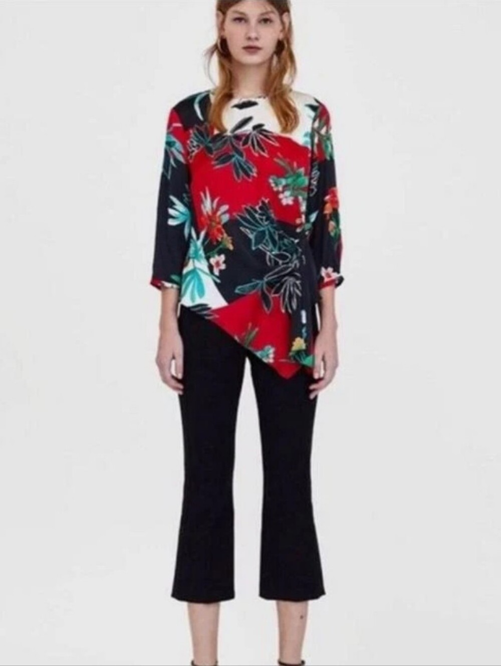 NWT Zara Asymmetrical Satin Floral Blouse - Picture 4 of 7